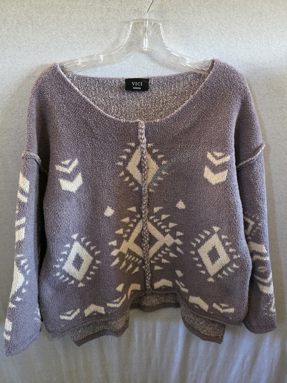 VICI Lavender and Cream Aztec Plush Cardigan